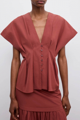 Cinched cotton top, Mahogny red