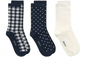 Dot And Gingham Check Socks 3-Pack, Evening Blue
