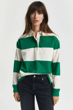 Striped cotton heavy rugger, Bold Green