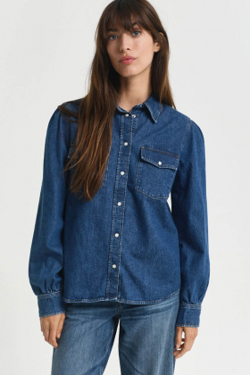 Reg Puff Sleeve Denim Shirt, Indigo