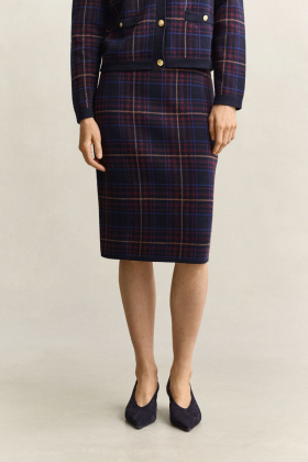 Check knit skirt, Evening blue