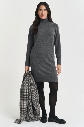 Superfine lambswool knit dress, Charcoal melange