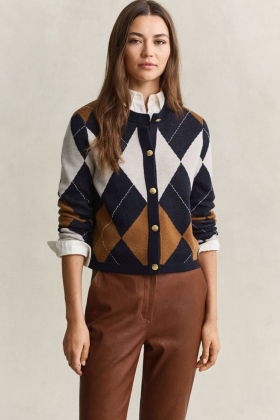 Argyle c-neck cardigan, Evening blue