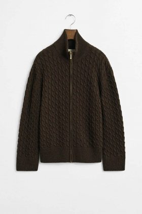 Cable knit zip Cardigan, Brown