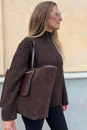 Cable Knit Mock Neck, Deep Brown