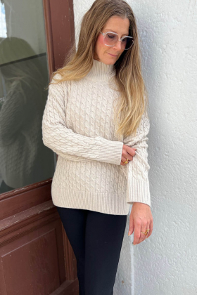 Cable Knit Mock Neck, Seed Melange