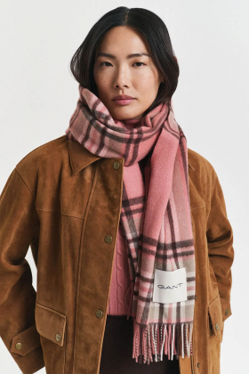 Tartan Check Wool Scarf, Faded Brick