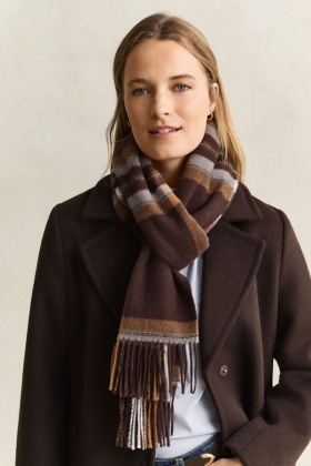 Tartan check wool scarf, Deep brown