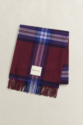 Tartan check wool scarf, Dark wine