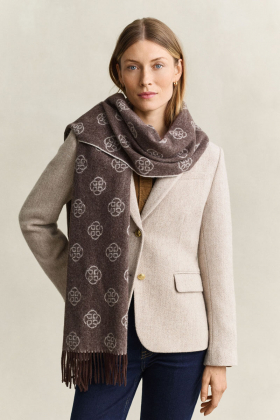Monogram wool scarf, Deep brown