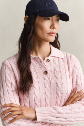 Cotton cable knit rugger, Refined pink