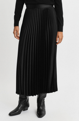 Sateen pleated skirt, Black