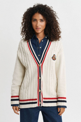 Gant varsity cable v-neck cardigan, Cream
