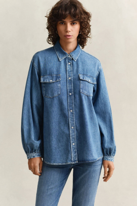 Denim volume sleeve shirt, Mid blue archive
