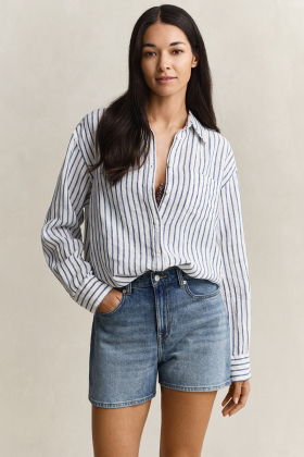 Rel striped linen ls shirt, Evening blue