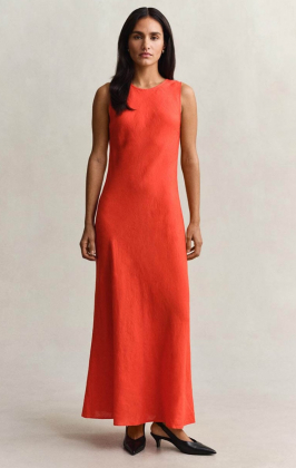 Linen bias cut midi dress, Perfect red