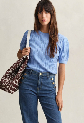 Cotton cable c-neck ss, Palace blue