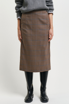 Checked slit skirt, Dark Khaki