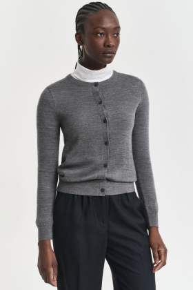 Extrafine Merino Wool Cardigan, Charcoal Melange