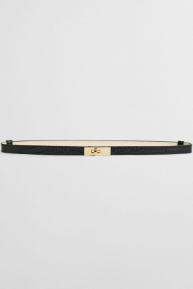 Turnlock Buckle Croco Belt, Black