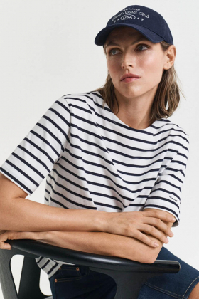Stripe Boatneck SS T-shirt, Evening Blue