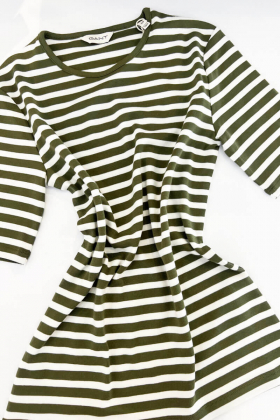 Slim Striped 1X1 Ribbed SS T-shirt, Moss Green