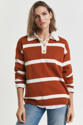 Striped Knit Rugger, Rusty Brown