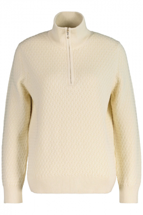 Cotton Textured Half-Zip, Cream