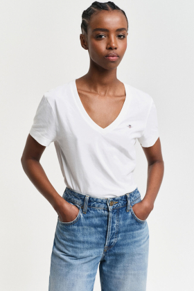 Reg Shield SS V-neck T-shirt, White