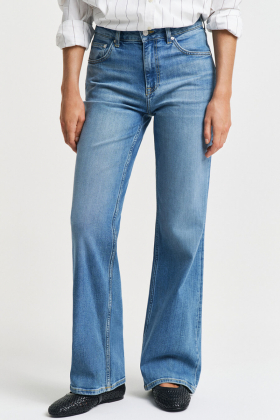 Slim Flare Stretch Jeans, Semi Light Blue Broken In