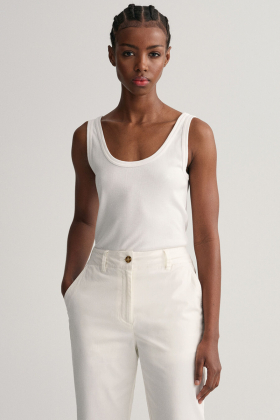 Slim Ribbed Tank Top, White