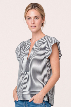 MinkaGO Jo Blouse, Creme Navy Stripes