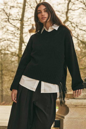 MMEshala Fringe V-Neck Knit, Black