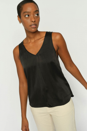 Astrid V-neck Silk Tank Top, Black