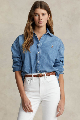 Cropped Boxy Denim Shirt, Zaia Wash