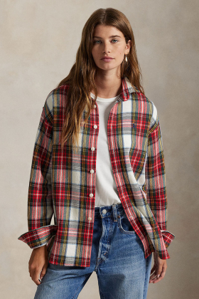 Relaxed fit plaid cotton twill shirt, Multi