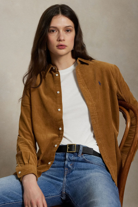 Classic fit cotton corduroy shirt, Tan