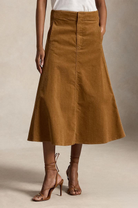 Corduroy a-line midi skirt, Tan