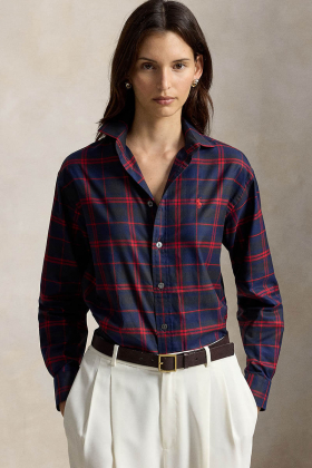 Relaxed fit plaid cotton twill shirt, Red