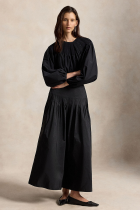 Pleated taffeta maxi skirt, Polo black