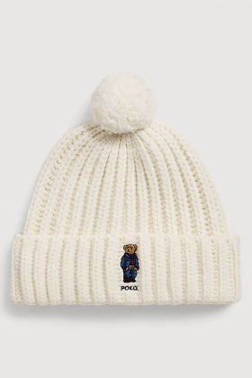 Polo Bear Rib Pom-Pom Beanie, Cream