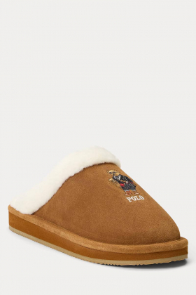 Polo Bear suede &Faux-fur slipper, Brown