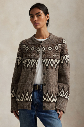 Fair Isle Wool-Blend Cardigan, Mushroom Multi