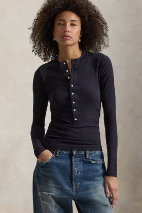 Ribbed cotton henley shirt, Atlantic