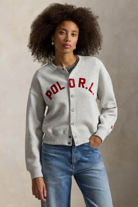 Logo Fleece Cardigan, Light Smoke Heather