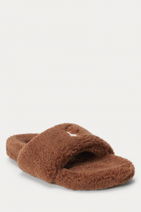 Faux-Shearling Open-Toe Slipper, Brown