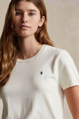 Short-sleeve crewneck sweater, Collection cream