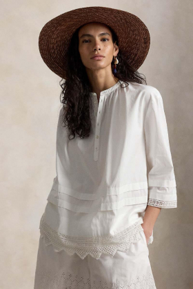 Crochet-trim cotton shirt, White