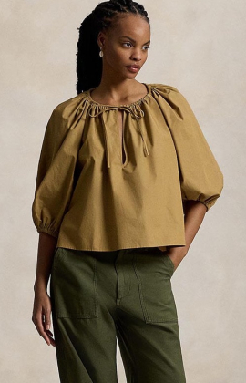 Shirred cotton shirt, Berkshire tan