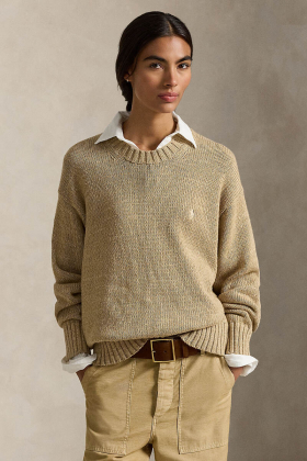 Logo cotton crewneck sweater, Tan heather